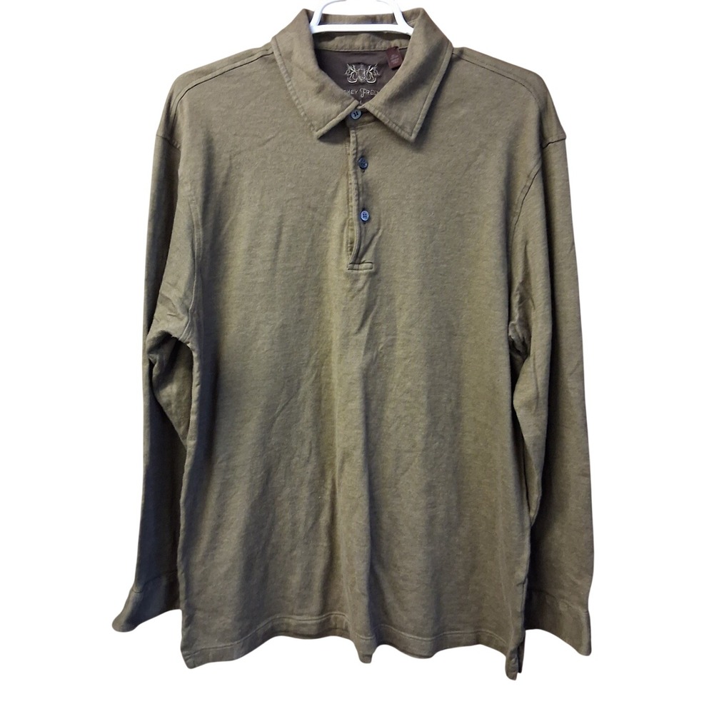 Rare Hickey Freeman Polo Shirt Mens Large LS Collar Olive Cotton Made In Italy